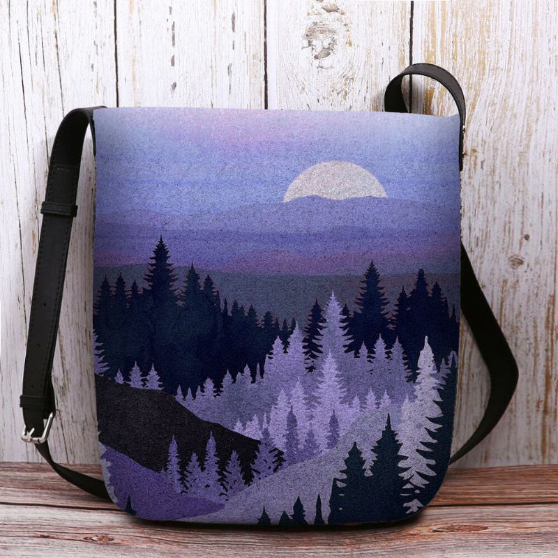 Mujeres Fieltro Damas Montaña Patrón De Impresión De Copa De Árbol Multi-carry Personalidad Bolso Bandolera Bolso Bandolera