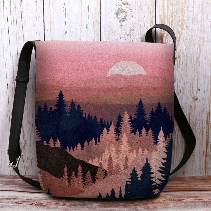 Mujeres Fieltro Damas Montaña Patrón De Impresión De Copa De Árbol Multi-carry Personalidad Bolso Bandolera Bolso Bandolera