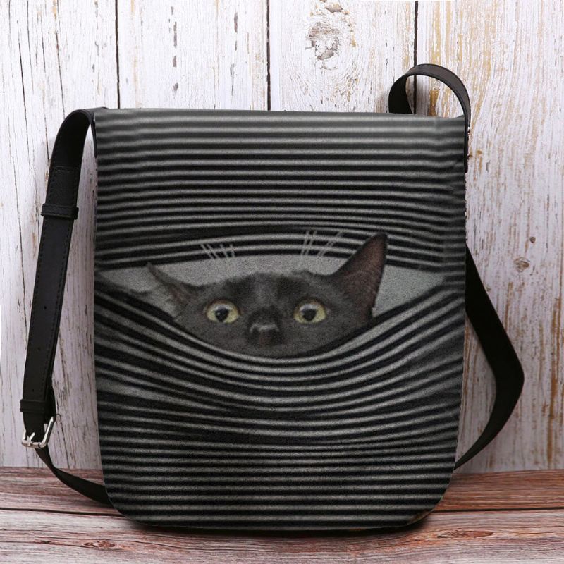 Mujeres Fieltro Lindo Casual Dibujos Animados Gato Rayas Patrón Bandolera Bolso Bandolera