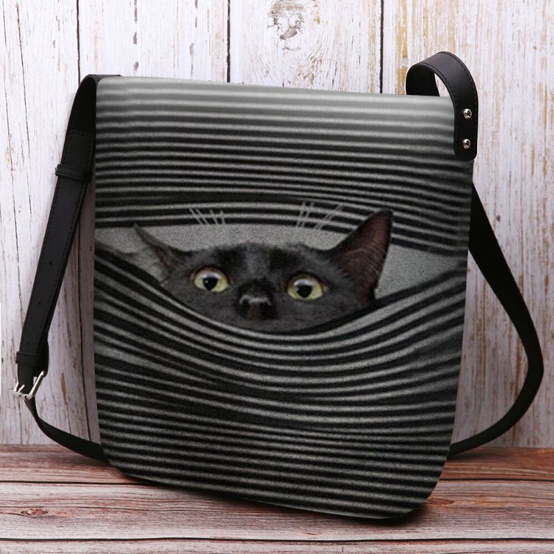 Mujeres Fieltro Lindo Casual Dibujos Animados Gato Rayas Patrón Bandolera Bolso Bandolera