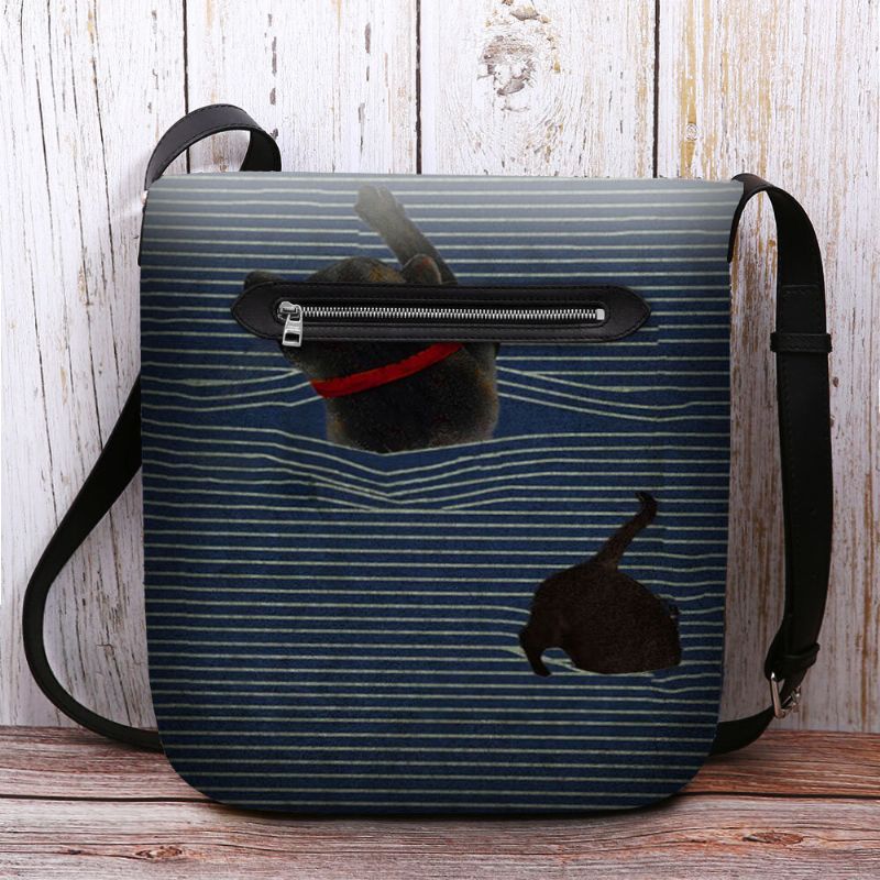 Mujeres Fieltro Lindo Casual Dibujos Animados Gato Rayas Patrón Bolso Bandolera Bolso Bandolera