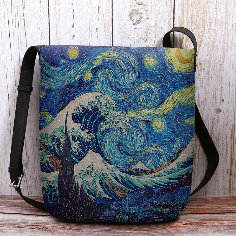 Mujeres Fieltro Mar Ola Cielo Estrellado Patrón Pintura Al Óleo Estilo Impresiones Bolso Bandolera Bolso Bandolera