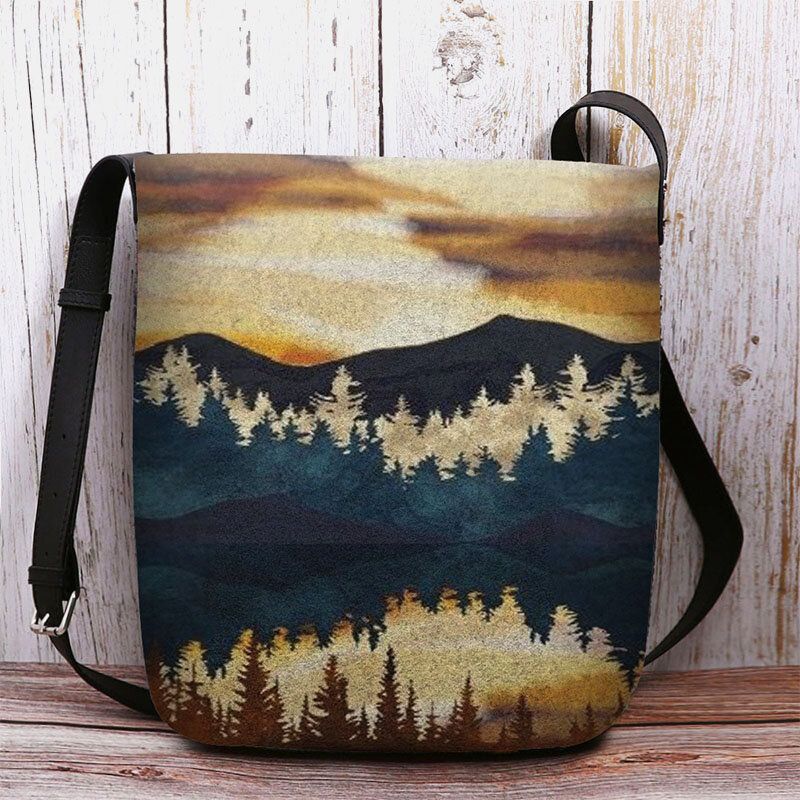 Mujeres Fieltro Montaña Patrón Estampado De Árboles Casual Bolso Bandolera Al Aire Libre Bolso Bandolera