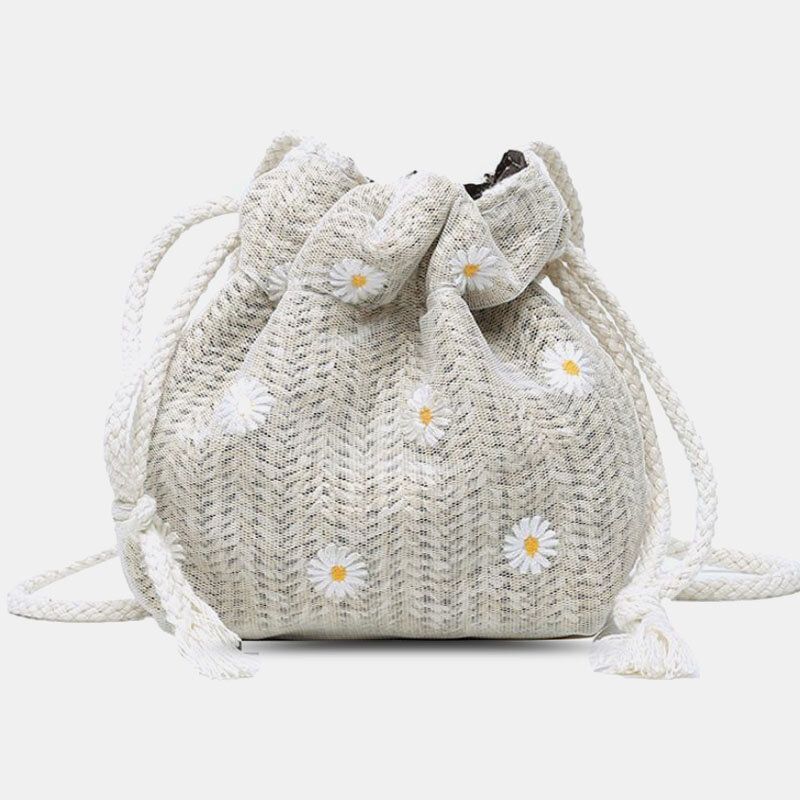 Mujeres Paja Margarita Patrón De Girasol Estampado Casual Cadena De Encaje Bolsa Bolsa De Playa Bolsa De Cubo Bolso Bandolera Bolso