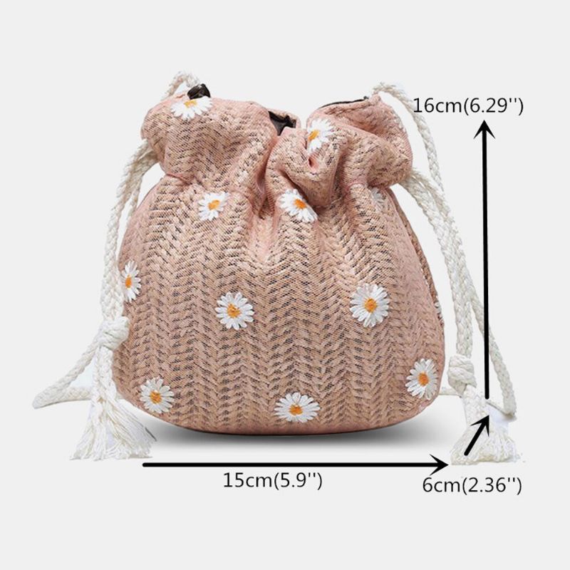 Mujeres Paja Margarita Patrón De Girasol Estampado Casual Cadena De Encaje Bolsa Bolsa De Playa Bolsa De Cubo Bolso Bandolera Bolso
