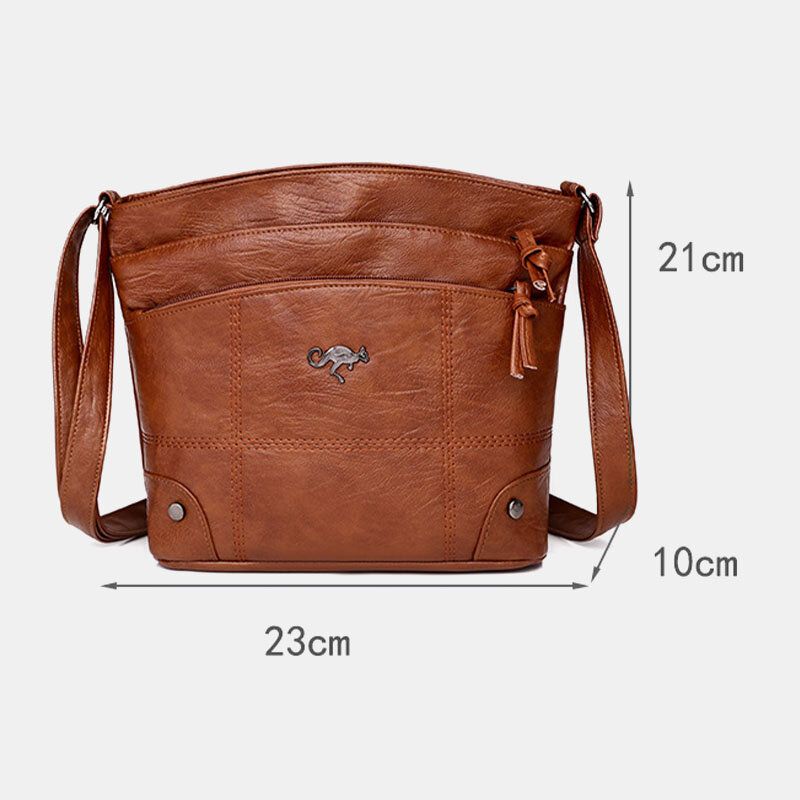 Mujeres Pu De Cuero De Gran Capacidad Retro 6.3 Pulgadas Bolsa De Teléfono Multibolsillos Bolsos Cruzados Suaves Bolso De Hombro