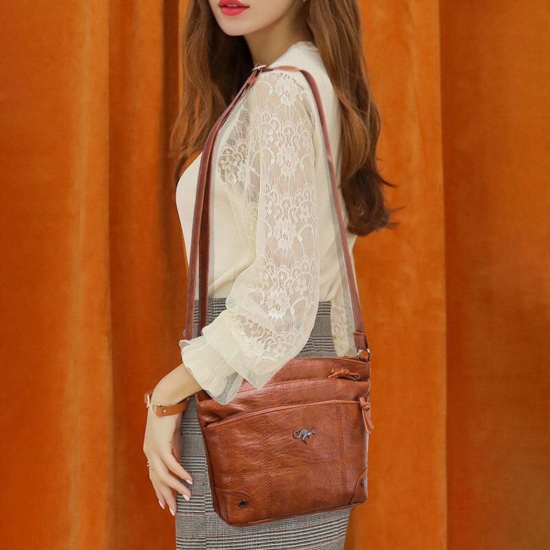 Mujeres Pu De Cuero De Gran Capacidad Retro 6.3 Pulgadas Bolsa De Teléfono Multibolsillos Bolsos Cruzados Suaves Bolso De Hombro