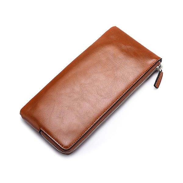 Cartera Larga Multifunción Delgada De Cuero Genuino Para Hombre Hol