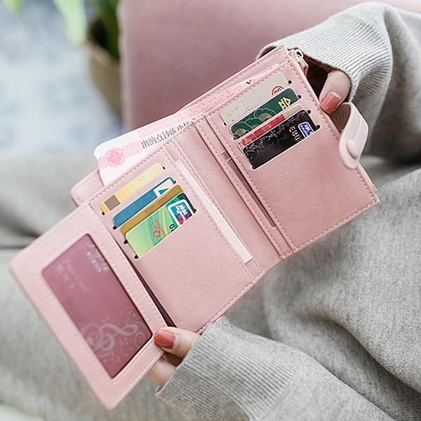 Mujer Bifold Pu Costura Billetera Corta Monedero Multifunción Con 8 Ranuras Para Tarjetas
