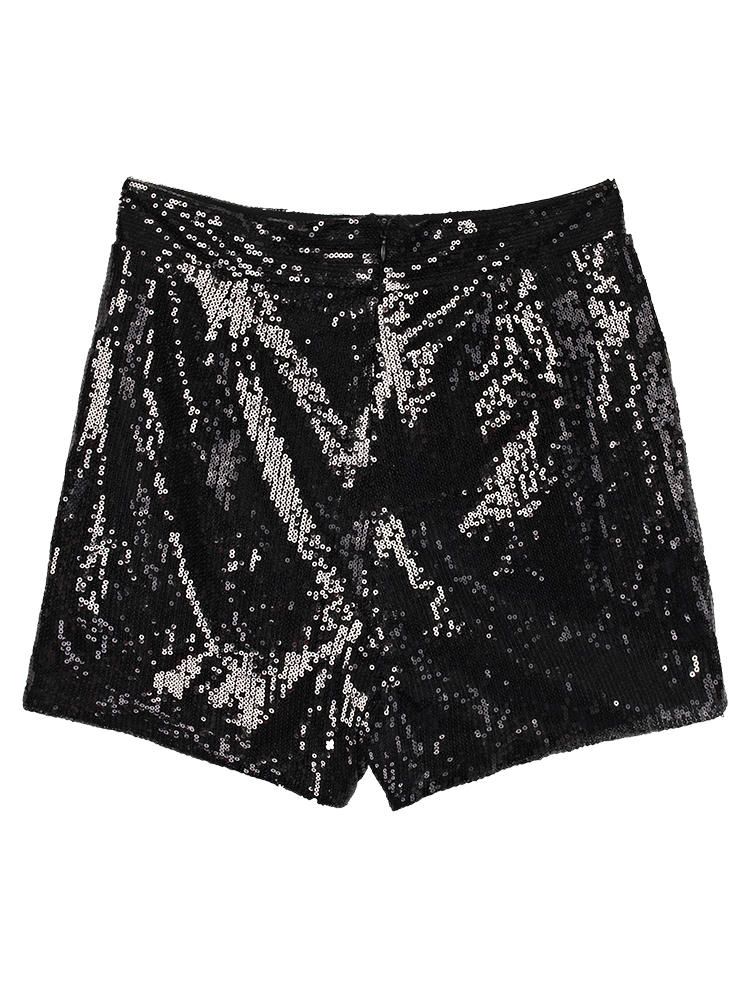 Pantalones Cortos Con Bolsillo De Lentejuelas Negras Punk Sexy Para Mujer