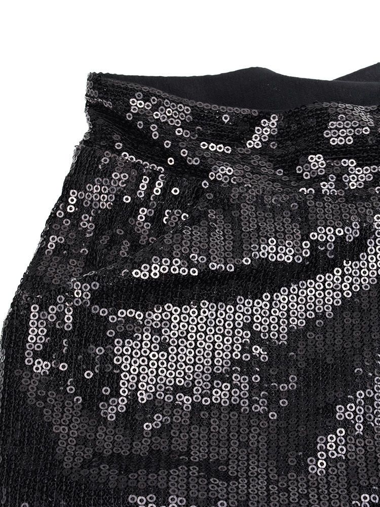 Pantalones Cortos Con Bolsillo De Lentejuelas Negras Punk Sexy Para Mujer