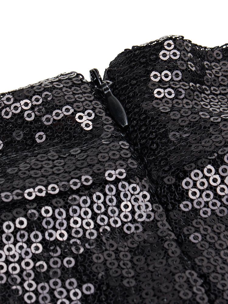 Pantalones Cortos Con Bolsillo De Lentejuelas Negras Punk Sexy Para Mujer