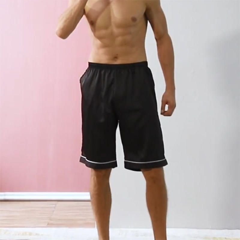Pantalones Cortos De Vestir Para El Hogar Con Cintura Elástica De Color Sólido De Seda Para Hombre