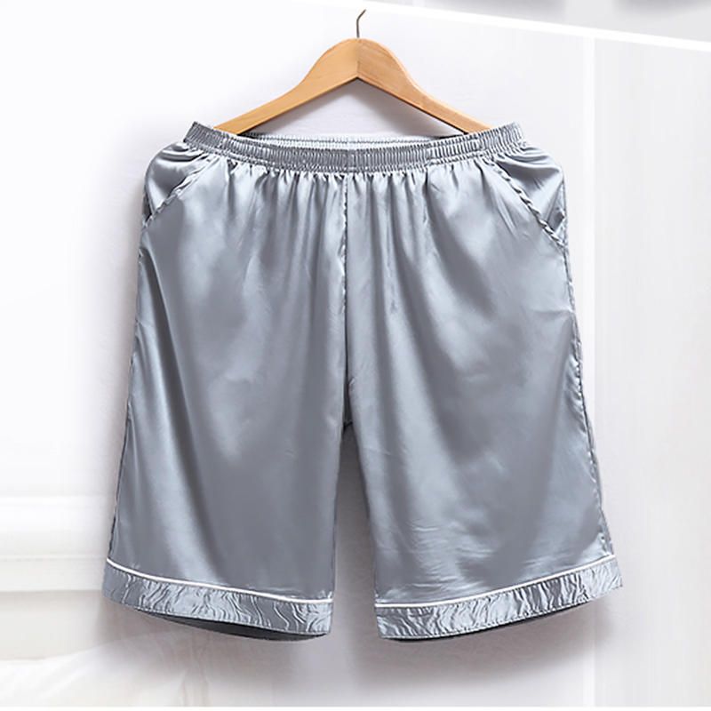 Pantalones Cortos De Vestir Para El Hogar Con Cintura Elástica De Color Sólido De Seda Para Hombre