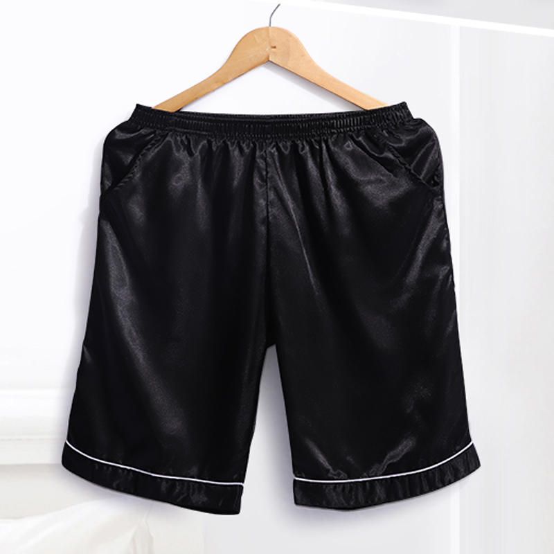 Pantalones Cortos De Vestir Para El Hogar Con Cintura Elástica De Color Sólido De Seda Para Hombre