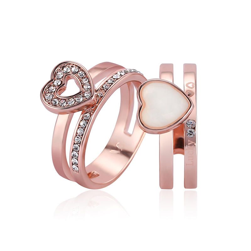 2 Piezas En Forma De Corazón Esmalte De Diamantes De Imitación Anillo De Compromiso De Oro Rosa Joyería Fina Para Mujeres