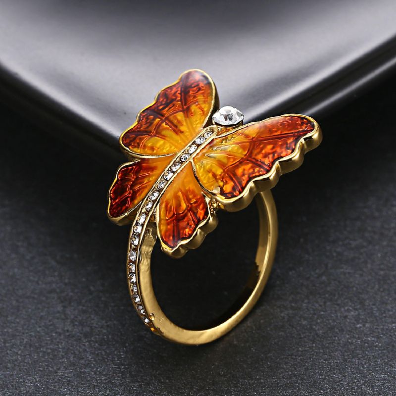 Anillo De Dedo De Mariposa De Esmalte Dulce Anillos De Personalidad De Diamante De Insectos De Moda Regalo Para Mujeres