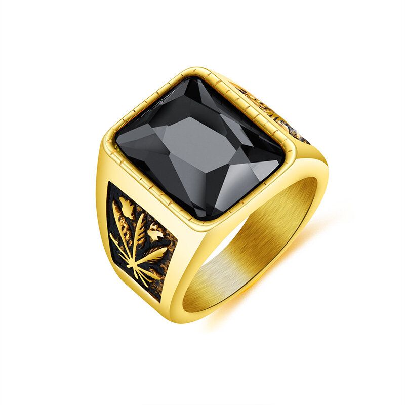 Anillo De Hoja De Arce De Piedra De Vidrio De Acero Inoxidable Infértil De Personalidad