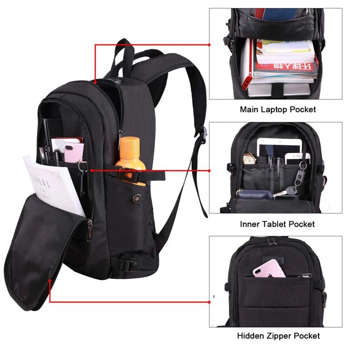Hombres Mujeres Mochila Usb Antirrobo De Moda De Gran Capacidad Bolsa De Viaje Al Aire Libre