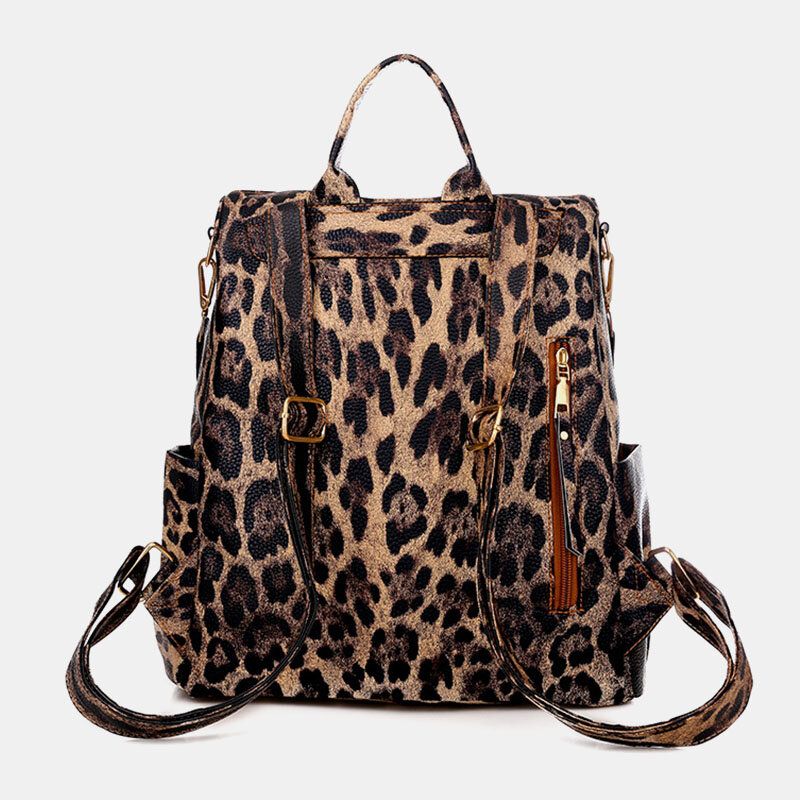 Mochila Informal De Moda Con Estampado De Leopardo Y Flores De Piel Sintética Para Mujer