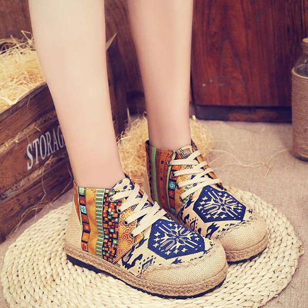 Botines De Lona Con Estampado De Colores Vintage Para Mujer