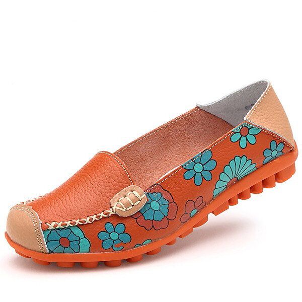 Mocasines De Cuero Con Flores Florales De Gran Tamaño Para Mujer Mocasines Planos Zapatos De Ballet Suaves Planos Con Punta Redonda