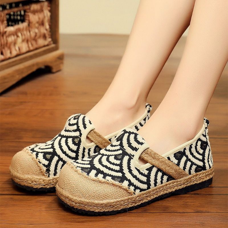Mocasines Planos De Alpargatas Casuales Con Punta Redonda Y Cómoda De Lino Para Mujer
