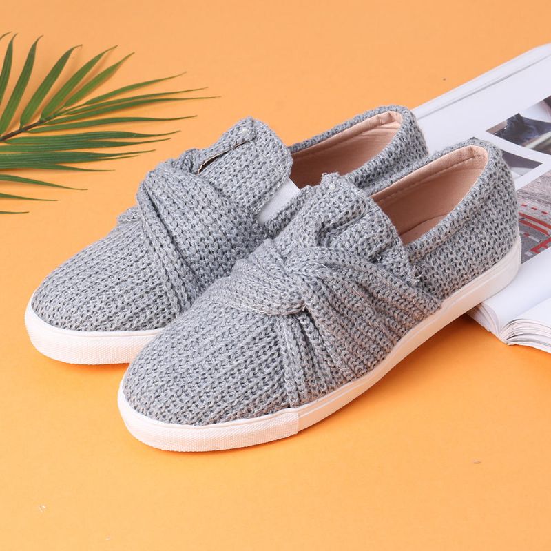 Mocasines Planos Transpirables Con Nudo De Tejido De Gran Tamaño Para Mujer