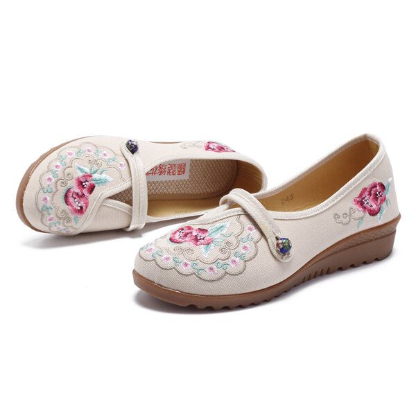 Vintage Old Pekín Zapatos De Mujer Bordado De Flores Cómodas Pisos Suaves