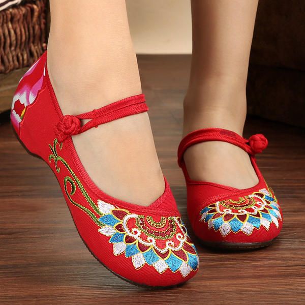 Zapatos Con Hebilla Bordados Chinos De Flores Para Mujer