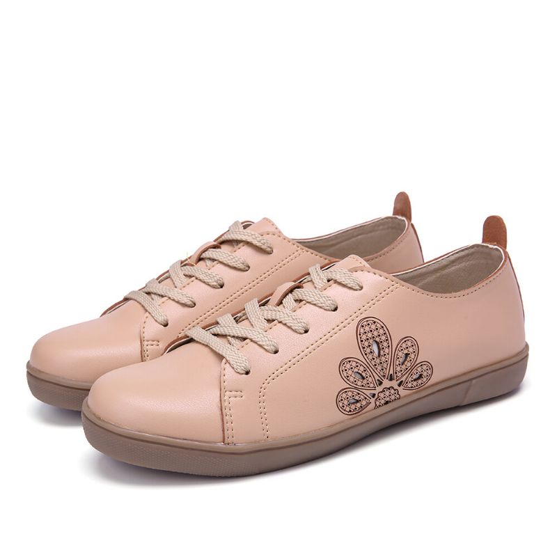 Zapatos Planos Informales Con Punta Cerrada Ahuecados Y Cordones