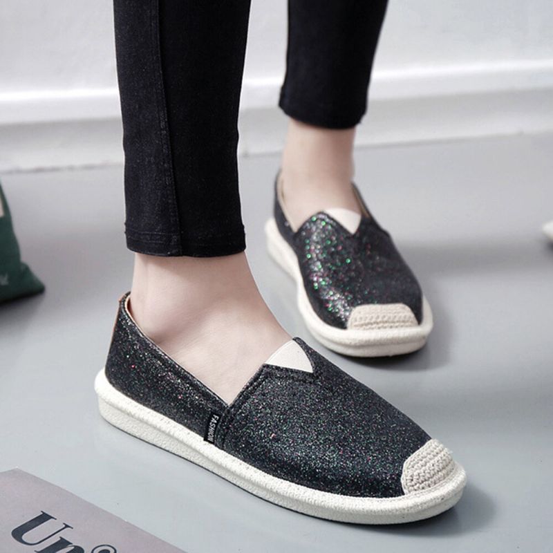 Zapatos Planos De Pescador Informales Cómodos Suaves Con Banda Elástica Con Decoración De Lentejuelas Para Mujer