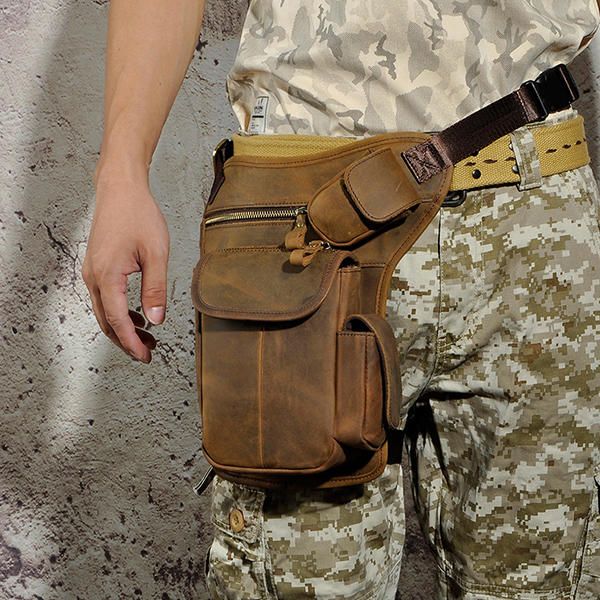 Bolso Bandolera Multibolsillos Vintage De Piel Auténtica Para Hombre