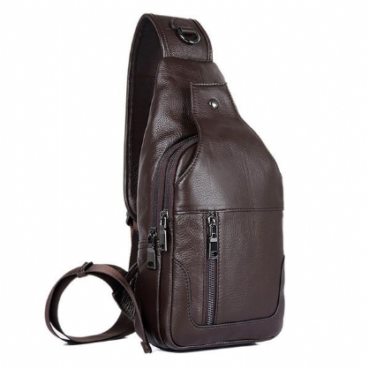 Bolso Bandolera Vintage Minimalista De Cuero Genuino Para Hombre Bolso De Pecho De Negocios De Ocio Bolso De Fin De Semana