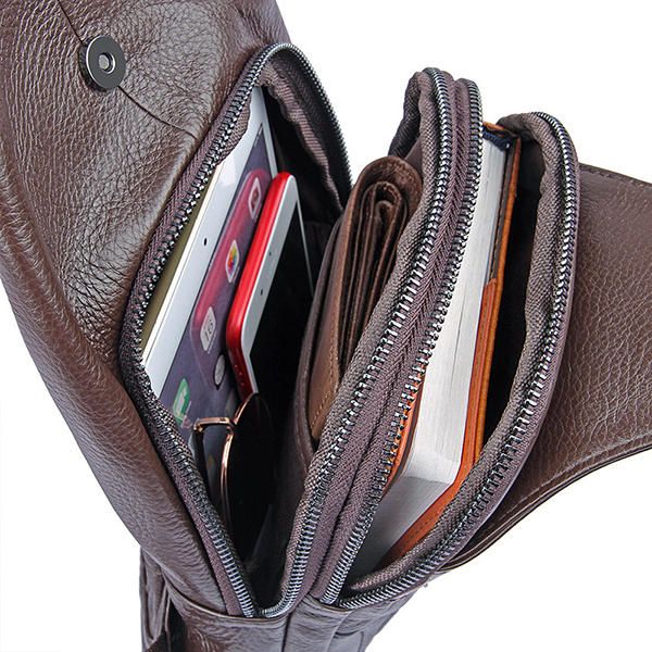 Bolso Bandolera Vintage Minimalista De Cuero Genuino Para Hombre Bolso De Pecho De Negocios De Ocio Bolso De Fin De Semana