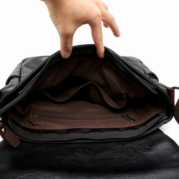 Bolso De Hombreajero Negro Para Hombre Bolso De Hombro De Negocios De Cuero Pu Bolso Para Computadora Portátil Informal