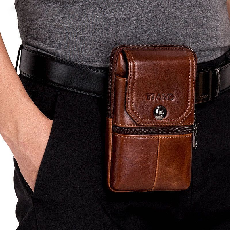 Bolso De Hombro Vintage De Cuero Genuino Para Hombre Bolso De Cintura Bolso De Teléfono Para Negocios