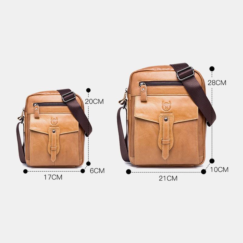 Bullcaptain Hombres De Cuero Genuino De Negocios Retro Color Sólido Bolso Bandolera Bolso Bandolera