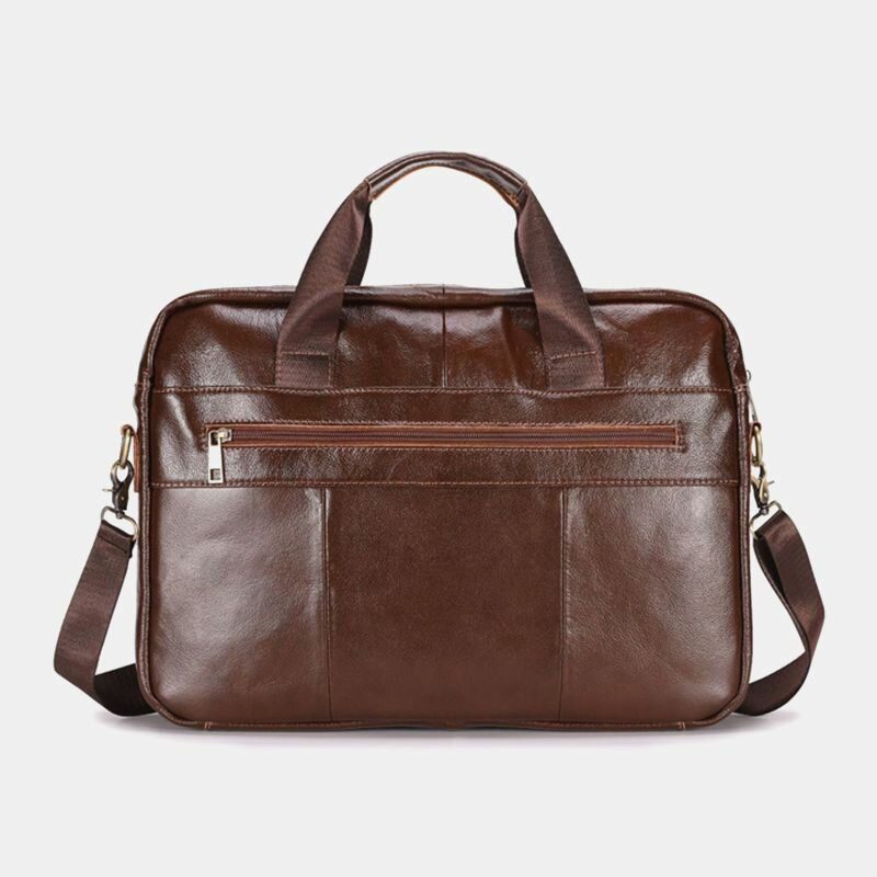 Hombres De Cuero Genuino Multibolsillos Vintage 14 Pulgadas Bolsa Para Computadora Portátil Bolsa De Hombreajero Bolsos Cruzados Bolso Bandolera Maletín