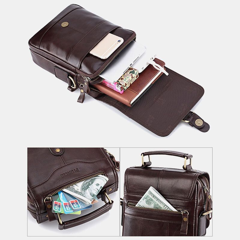 Hombres De Cuero Genuino Retro Business Multi-carry 6.3 Inch Phone Bag Bolso Crossbody
