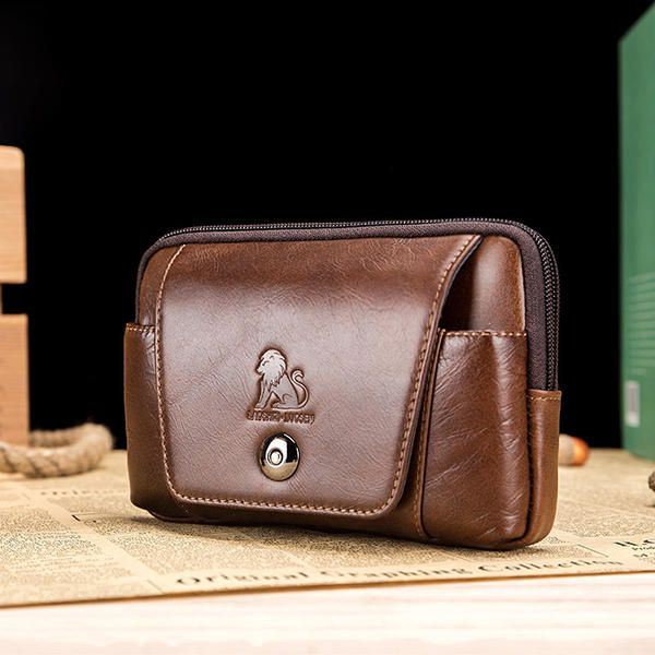 Hombres De Cuero Genuino Vintage Minimalista Moda 6 Pulgadas Bolsa De Teléfono Bolso De Cintura Bolso Bandolera