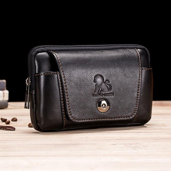 Hombres De Cuero Genuino Vintage Minimalista Moda 6 Pulgadas Bolsa De Teléfono Bolso De Cintura Bolso Bandolera