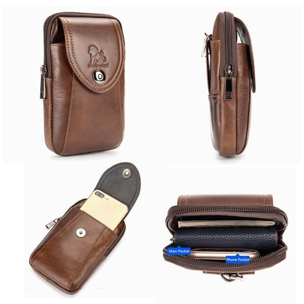 Hombres De Cuero Genuino Vintage Minimalista Moda 6 Pulgadas Bolsa De Teléfono Bolso De Cintura Bolso Bandolera