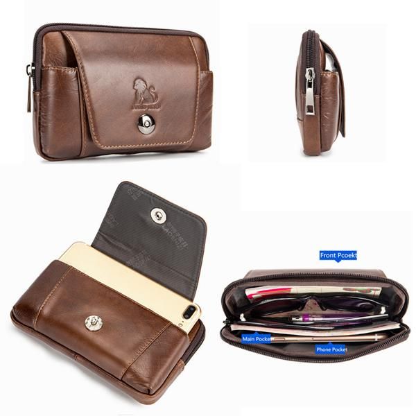 Hombres De Cuero Genuino Vintage Minimalista Moda 6 Pulgadas Bolsa De Teléfono Bolso De Cintura Bolso Bandolera