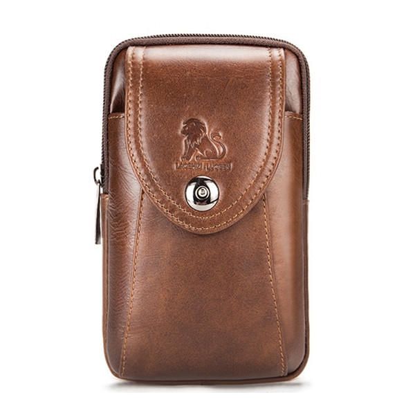 Hombres De Cuero Genuino Vintage Minimalista Moda 6 Pulgadas Bolsa De Teléfono Bolso De Cintura Bolso Bandolera