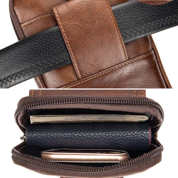 Hombres De Cuero Genuino Vintage Minimalista Moda 6 Pulgadas Bolsa De Teléfono Bolso De Cintura Bolso Bandolera