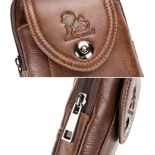Hombres De Cuero Genuino Vintage Minimalista Moda 6 Pulgadas Bolsa De Teléfono Bolso De Cintura Bolso Bandolera