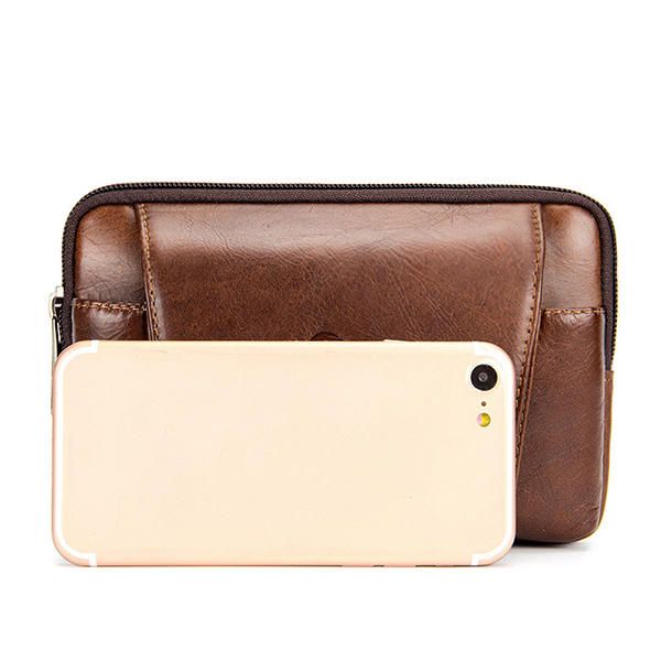 Hombres De Cuero Genuino Vintage Minimalista Moda 6 Pulgadas Bolsa De Teléfono Bolso De Cintura Bolso Bandolera