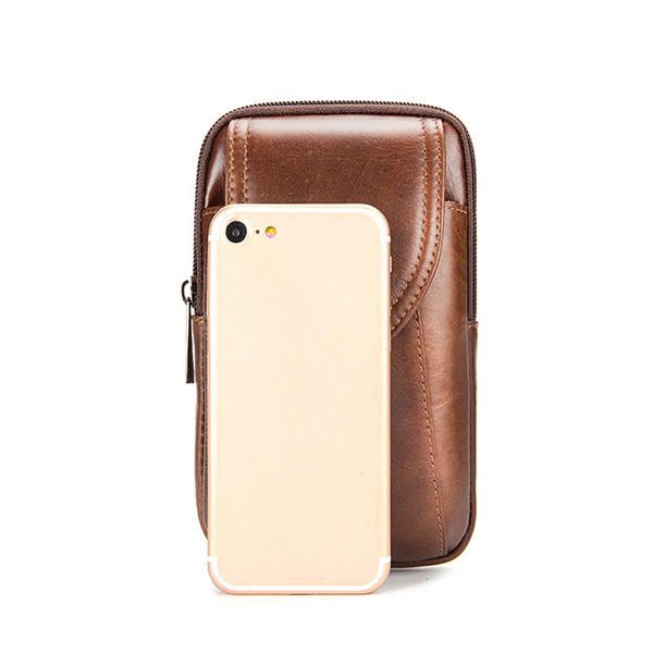 Hombres De Cuero Genuino Vintage Minimalista Moda 6 Pulgadas Bolsa De Teléfono Bolso De Cintura Bolso Bandolera