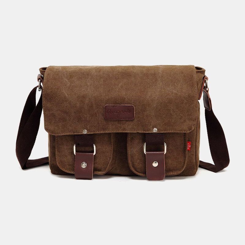 Hombres De Cuero Genuino Y Lona Retro Viajes Al Aire Libre Bolsa De Transporte Con Múltiples Bolsillos Bolso Bandolera